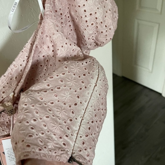 Guess| Beatrix Square Neck Eyelet Crop Top w Puff Sleeve & Tie Detail•••Size M - Picture 11 of 16
